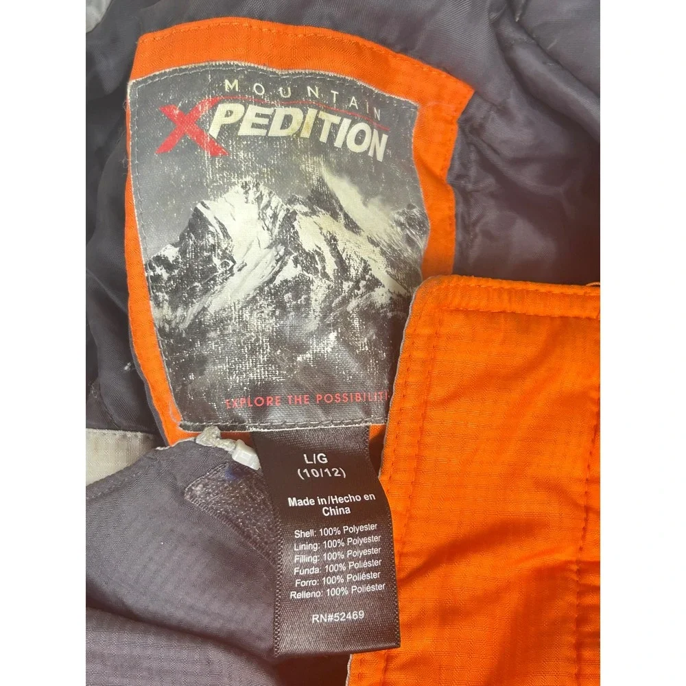 Mountain Xpedition Winter Jacket Kids L 10/12 Orange Gray Parka Hooded Snow Coat